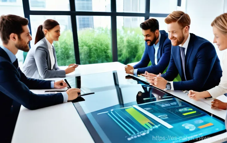 B Corp 인증을 위한 데이터 분석 활용 - **Prompt: "A dynamic, high-angle shot of a diverse group of adult business professionals, dressed in...