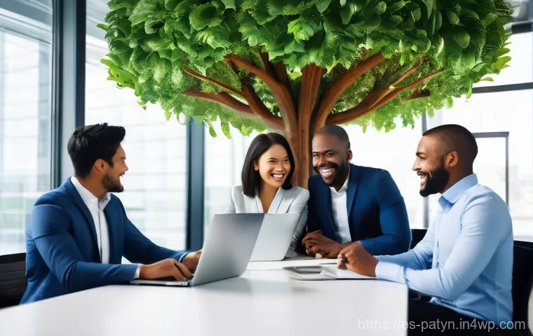 B Corp 모델의 경제적 가치 창출 - **"A vibrant and modern office environment, bustling with a diverse team of professionals (men and w...