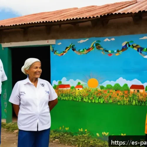 B Corp 모델의 지역 사회 기여 - A vibrant community scene in a small Latin American town showcasing a responsible company&rsquo;s impact: ...