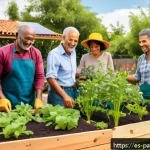 B Corp 모델의 미래 기업 모습 - A vibrant local community scene in a Spanish-speaking city, showcasing a diverse group of people col...